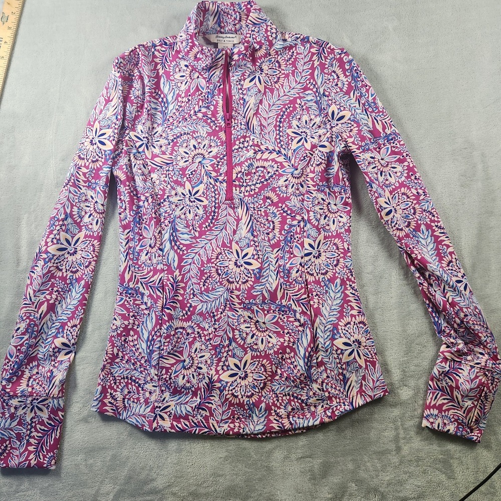 Tommy Bahama Golf Tennis 1/4 Zip Jacket‎ Pullover XS  Pocket Pink Floral
